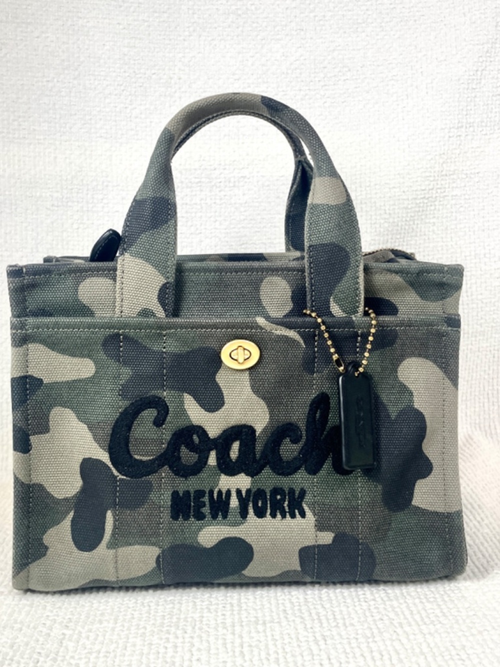 Coach Small Cargo Canvas Tote 26, Camo Green EUC With Tags - Picture 2 of 15